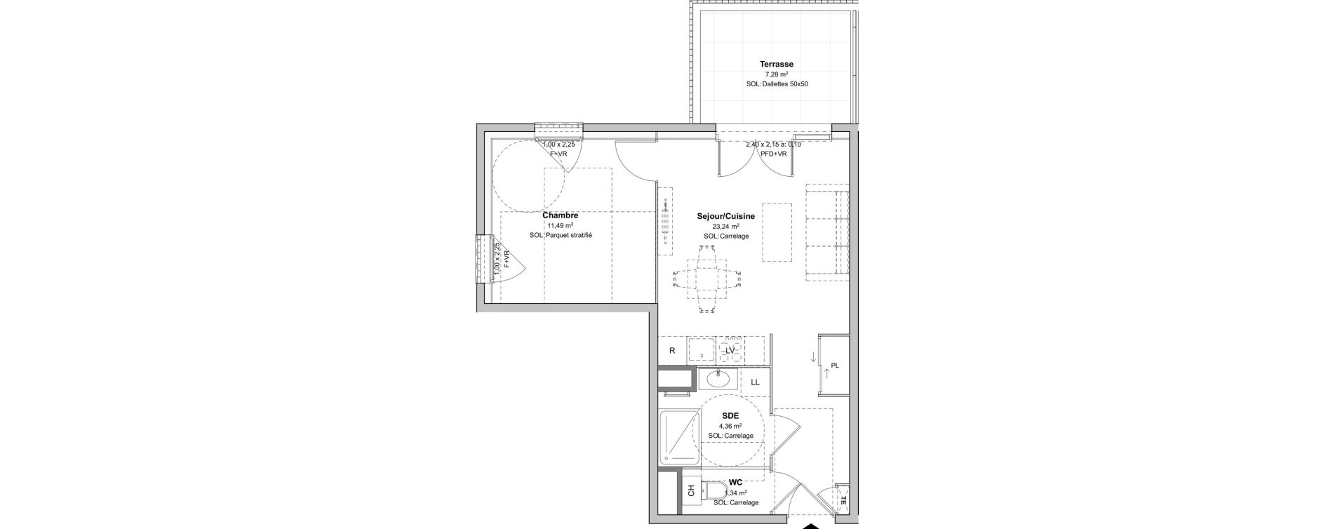 Appartement T2 de 40,43 m2 &agrave; V&eacute;nissieux Moulin a vent