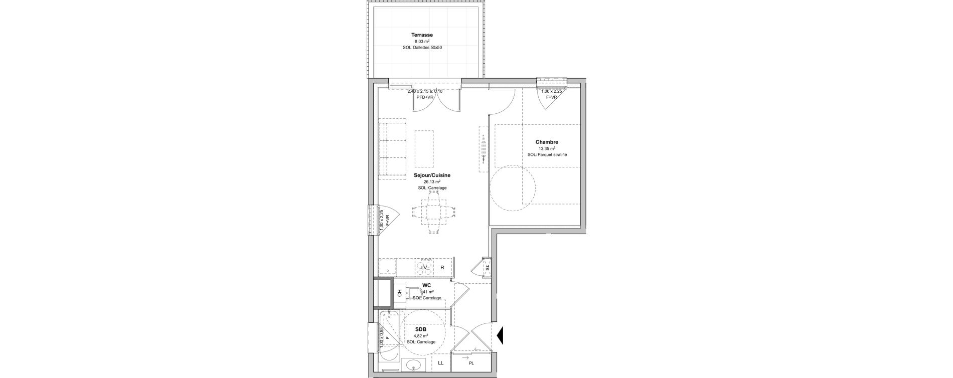 Appartement T2 de 45,71 m2 &agrave; V&eacute;nissieux Moulin a vent