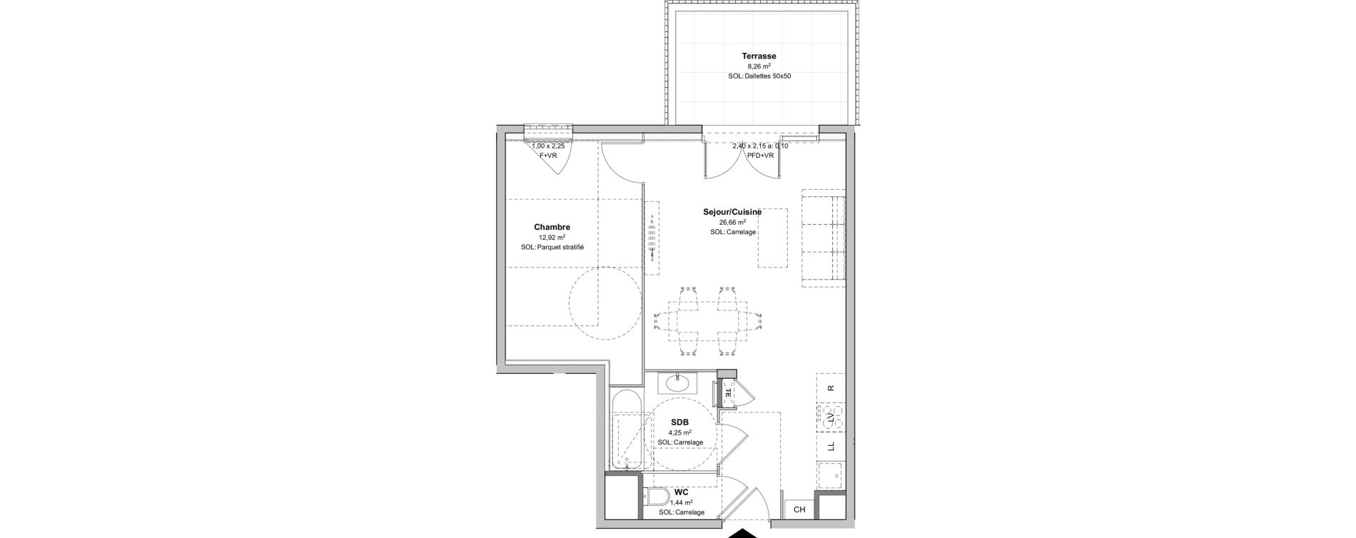 Appartement T2 de 45,27 m2 &agrave; V&eacute;nissieux Moulin a vent