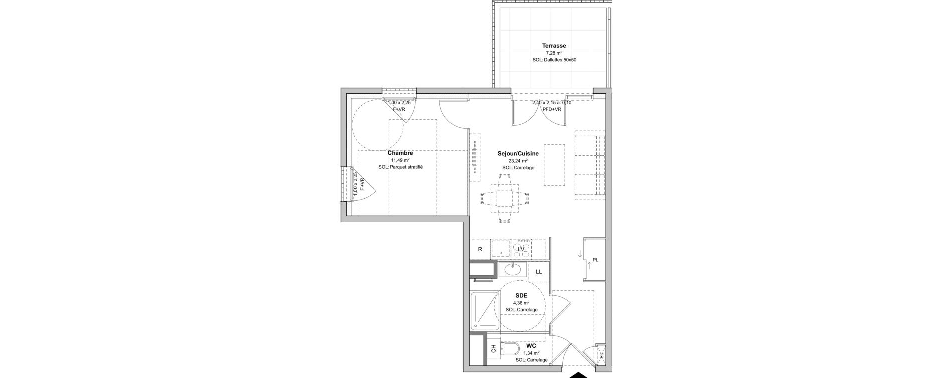Appartement T2 de 40,43 m2 &agrave; V&eacute;nissieux Moulin a vent