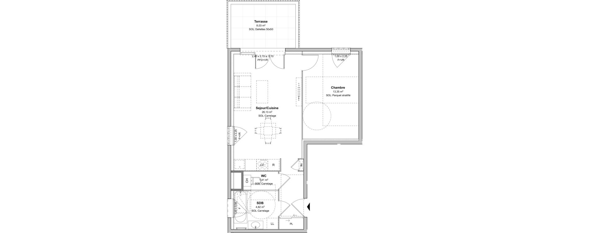 Appartement T2 de 45,71 m2 &agrave; V&eacute;nissieux Moulin a vent