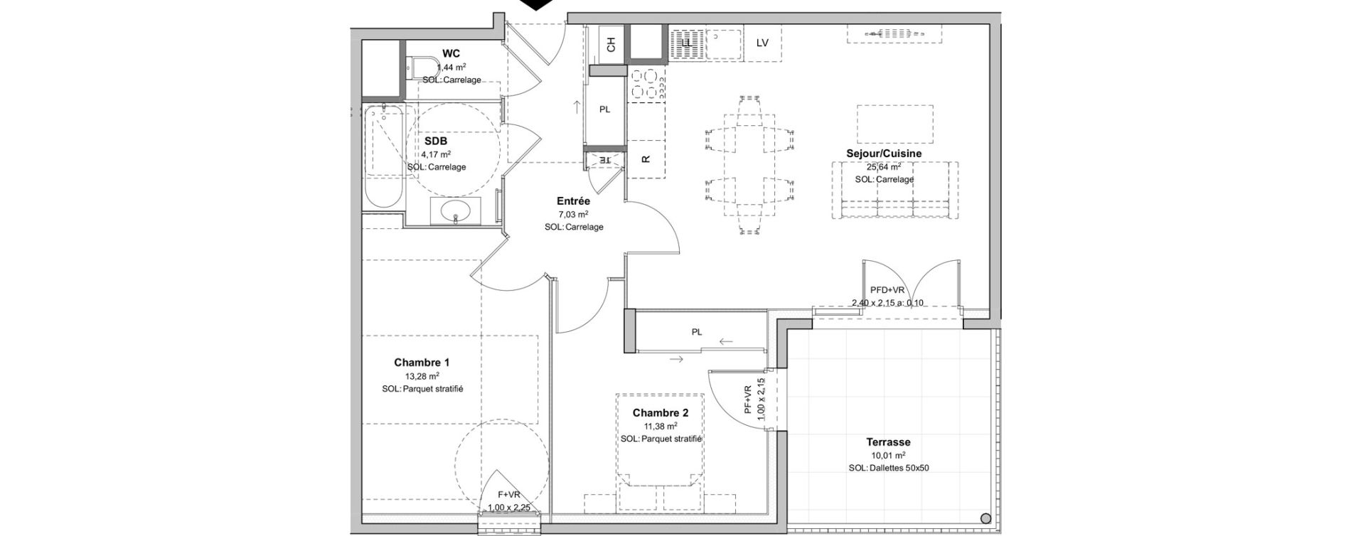 Appartement T3 de 62,94 m2 &agrave; V&eacute;nissieux Moulin a vent