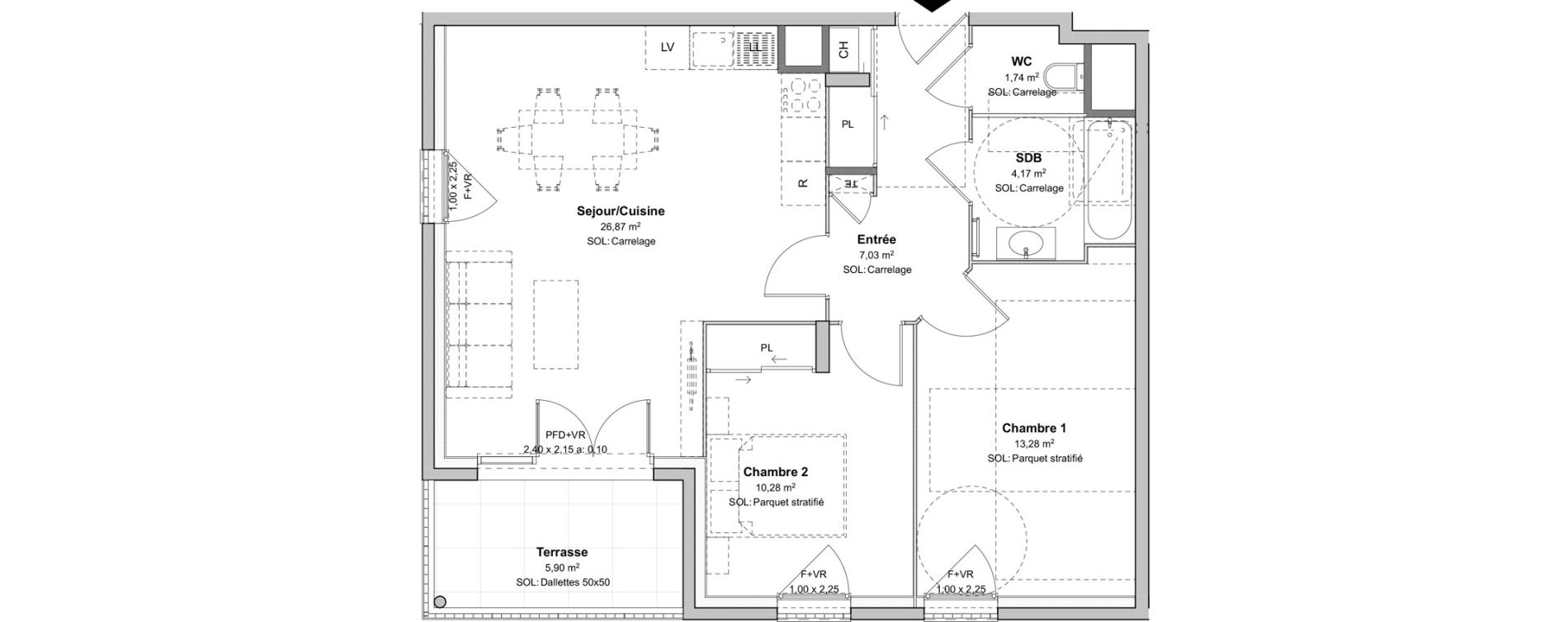 Appartement T3 de 63,37 m2 &agrave; V&eacute;nissieux Moulin a vent