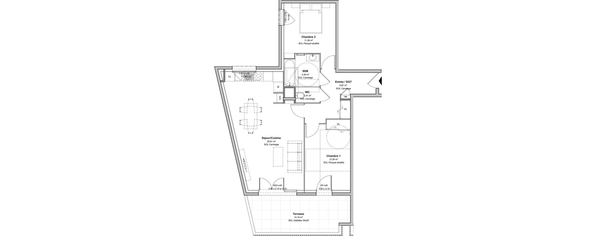 Appartement T3 de 68,27 m2 &agrave; V&eacute;nissieux Moulin a vent