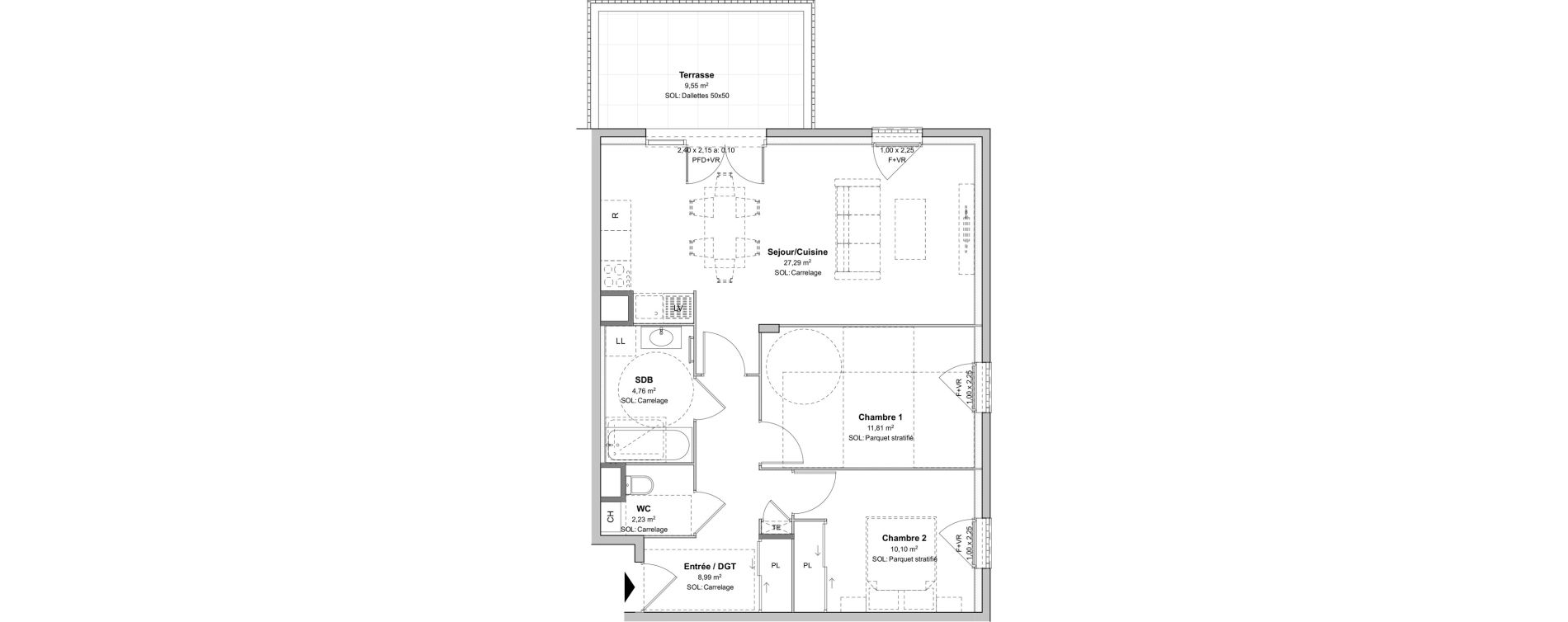Appartement T3 de 65,18 m2 &agrave; V&eacute;nissieux Moulin a vent
