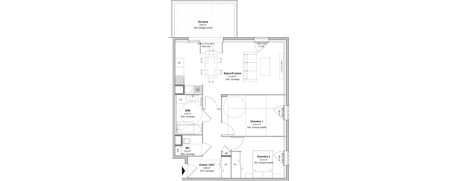 Appartement T3 de 65,18 m2 &agrave; V&eacute;nissieux Moulin a vent