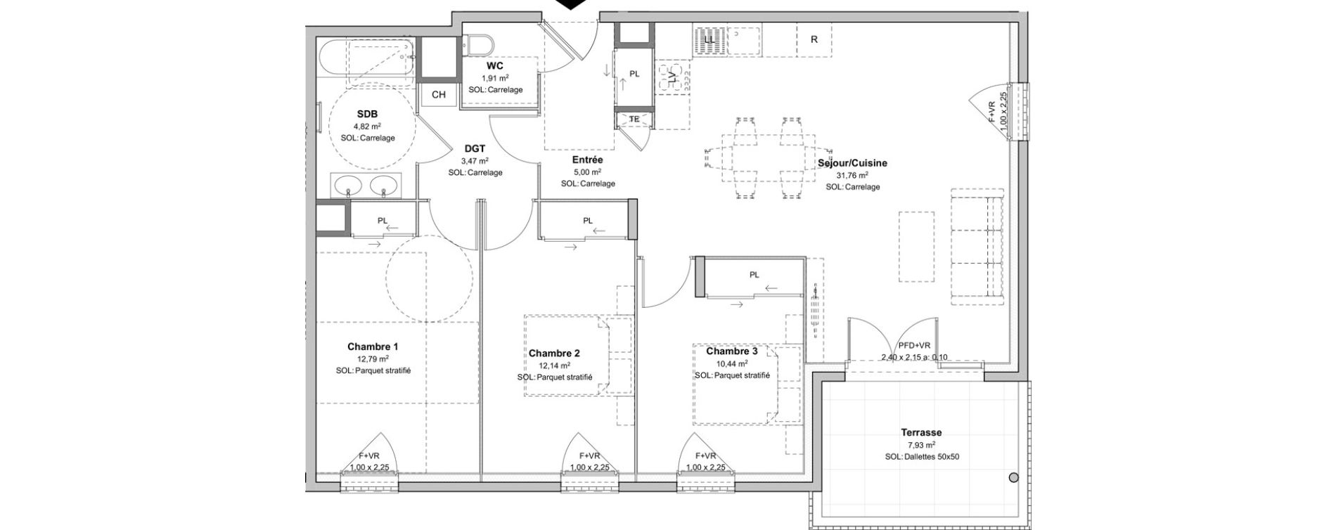 Appartement T4 de 82,33 m2 &agrave; V&eacute;nissieux Moulin a vent