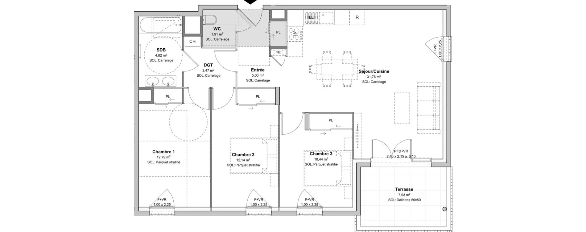 Appartement T4 de 82,33 m2 &agrave; V&eacute;nissieux Moulin a vent