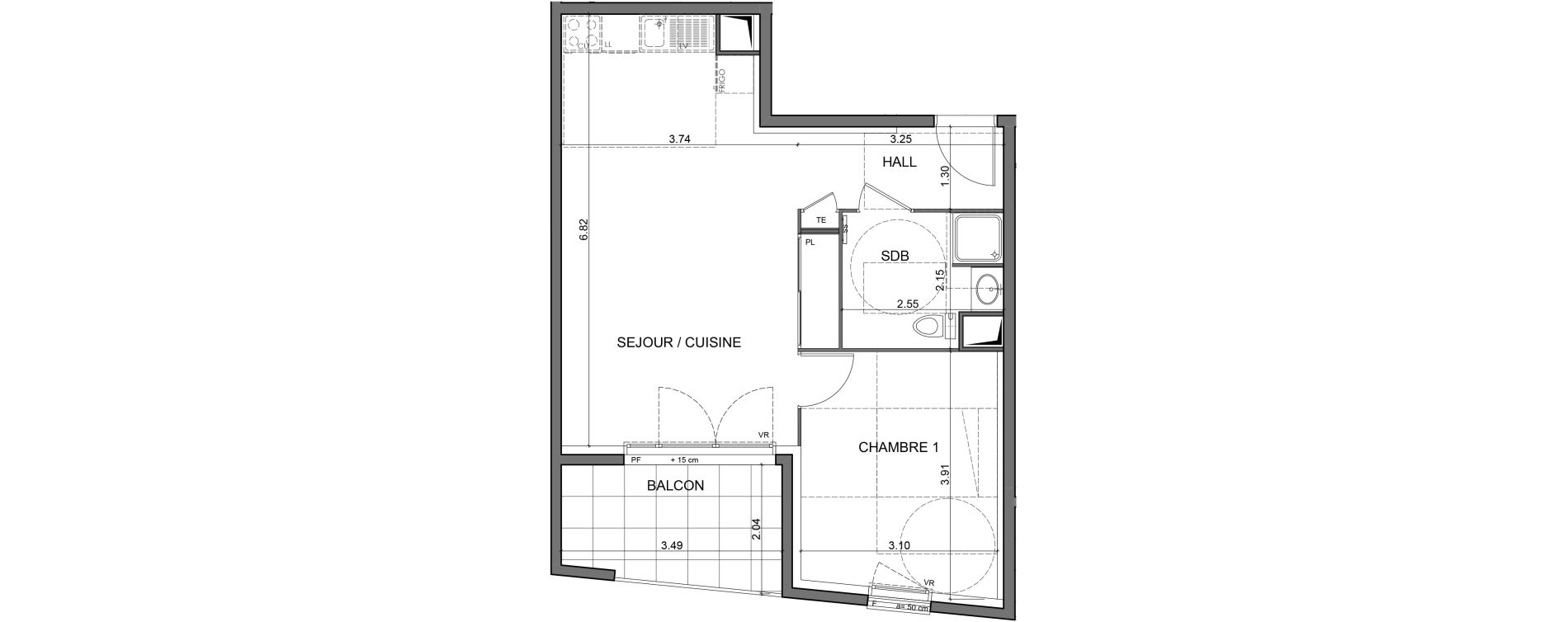 Appartement T2 de 45,64 m2 &agrave; V&eacute;nissieux Centre