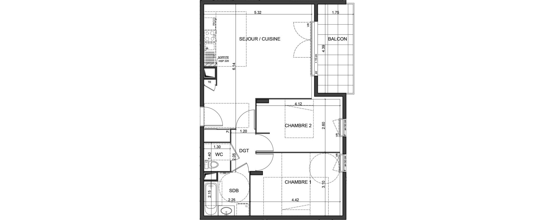 Appartement T3 de 61,37 m2 &agrave; V&eacute;nissieux Centre