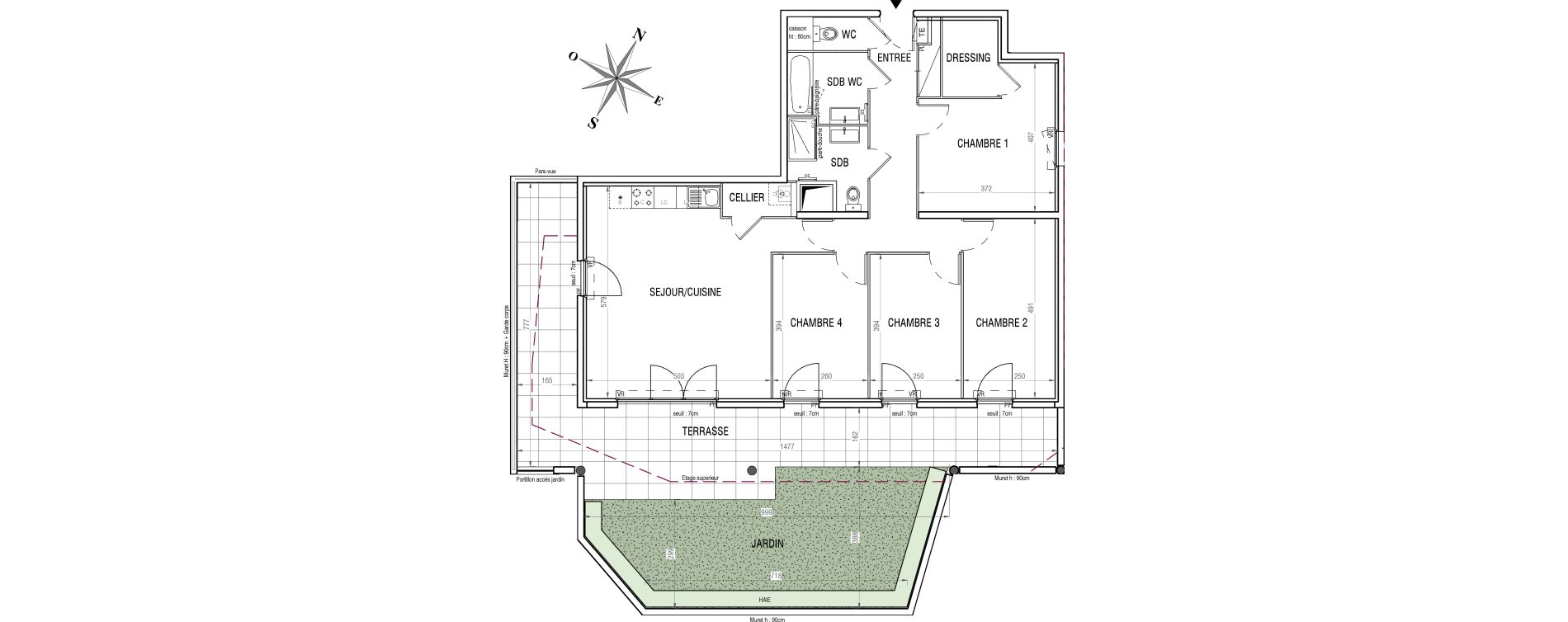 Appartement T5 de 101,76 m2 &agrave; V&eacute;nissieux Centre