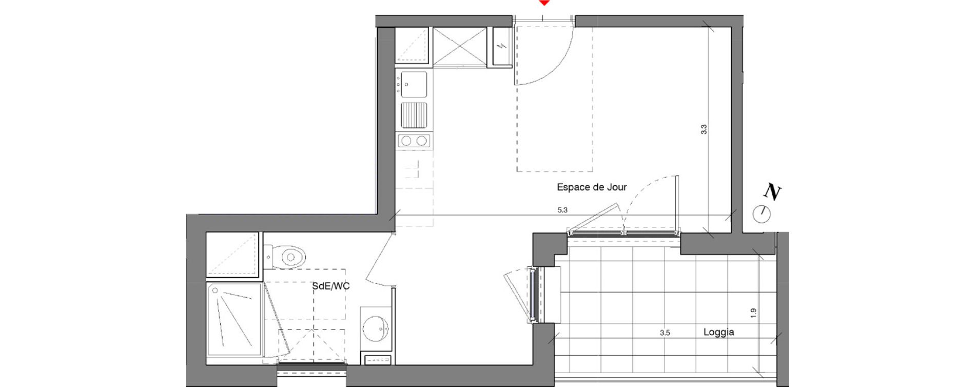 Appartement T1 de 26,90 m2 &agrave; V&eacute;nissieux Centre