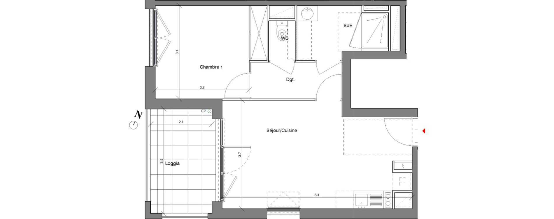 Appartement T2 de 42,60 m2 &agrave; V&eacute;nissieux Centre