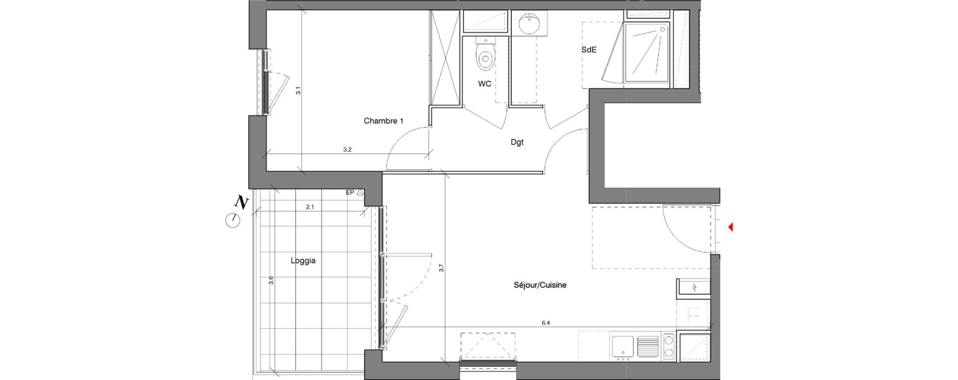 Appartement T2 de 42,60 m2 &agrave; V&eacute;nissieux Centre