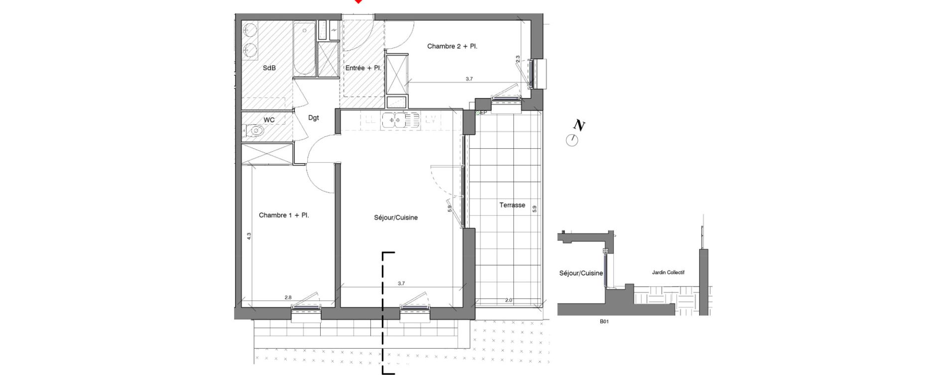 Appartement T3 de 59,50 m2 &agrave; V&eacute;nissieux Centre