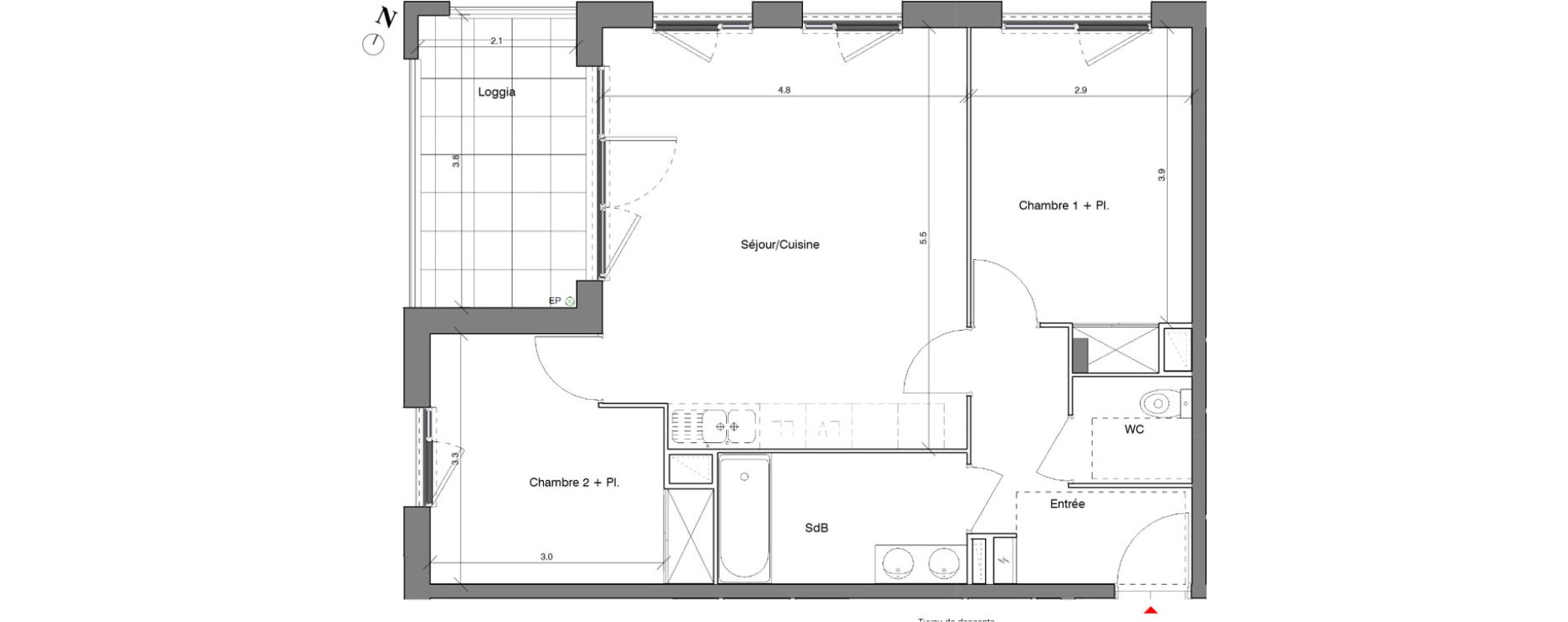 Appartement T3 de 61,20 m2 &agrave; V&eacute;nissieux Centre