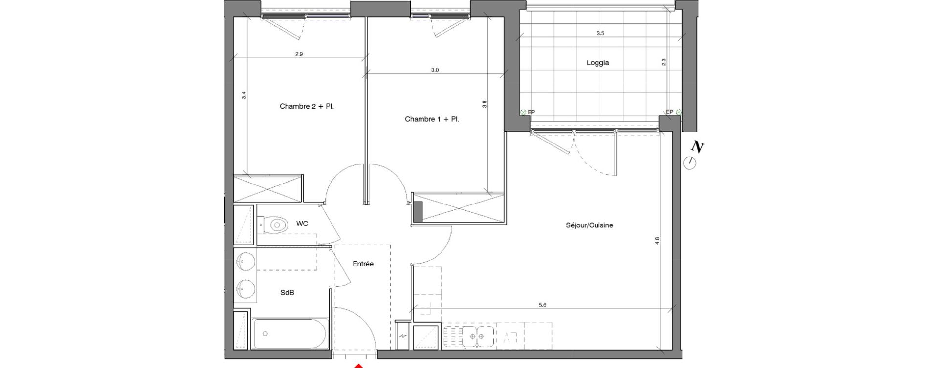 Appartement T3 de 57,80 m2 &agrave; V&eacute;nissieux Centre