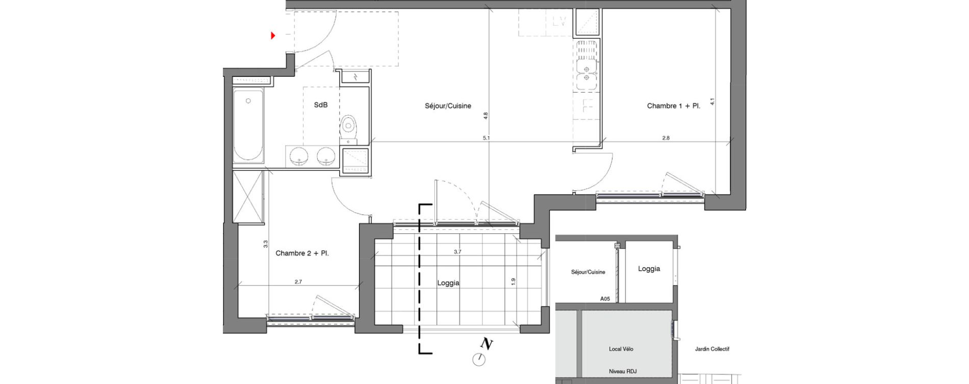 Appartement T3 de 51,60 m2 &agrave; V&eacute;nissieux Centre