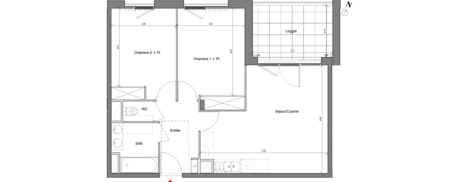 Appartement T3 de 57,80 m2 &agrave; V&eacute;nissieux Centre