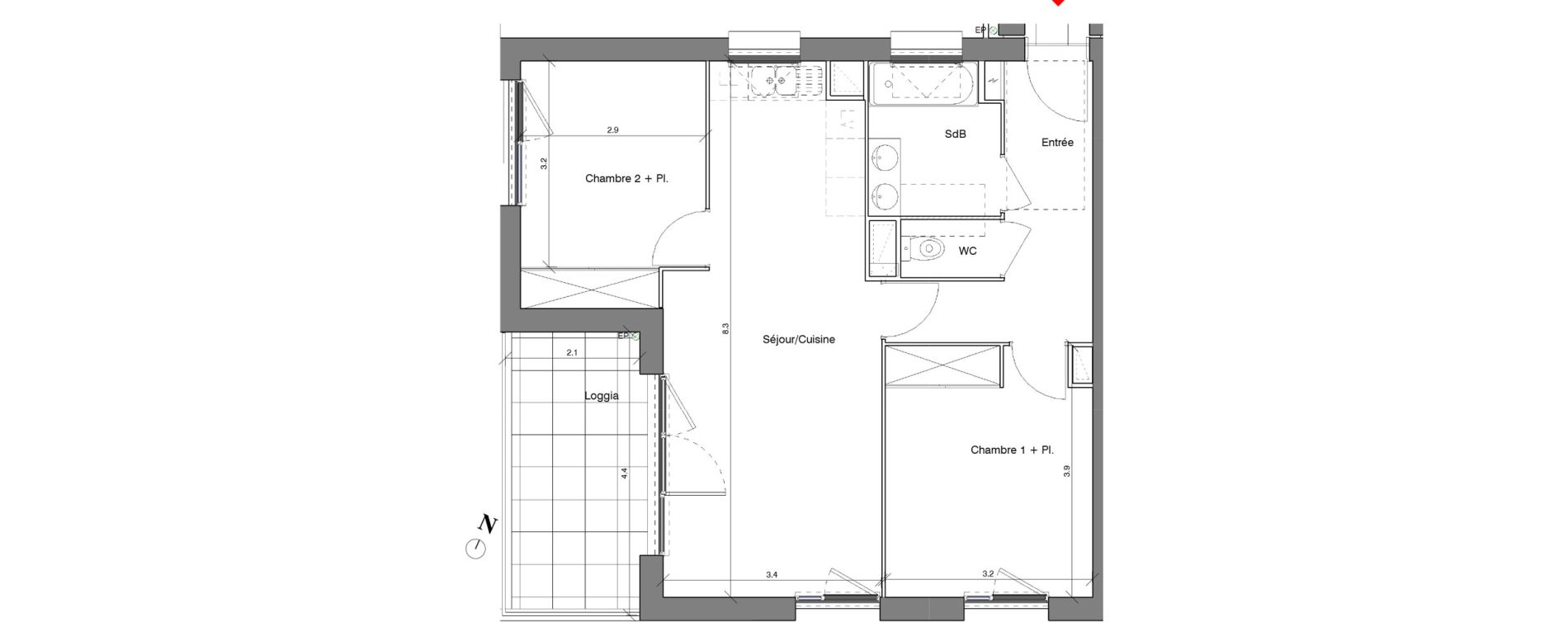 Appartement T3 de 61,00 m2 &agrave; V&eacute;nissieux Centre