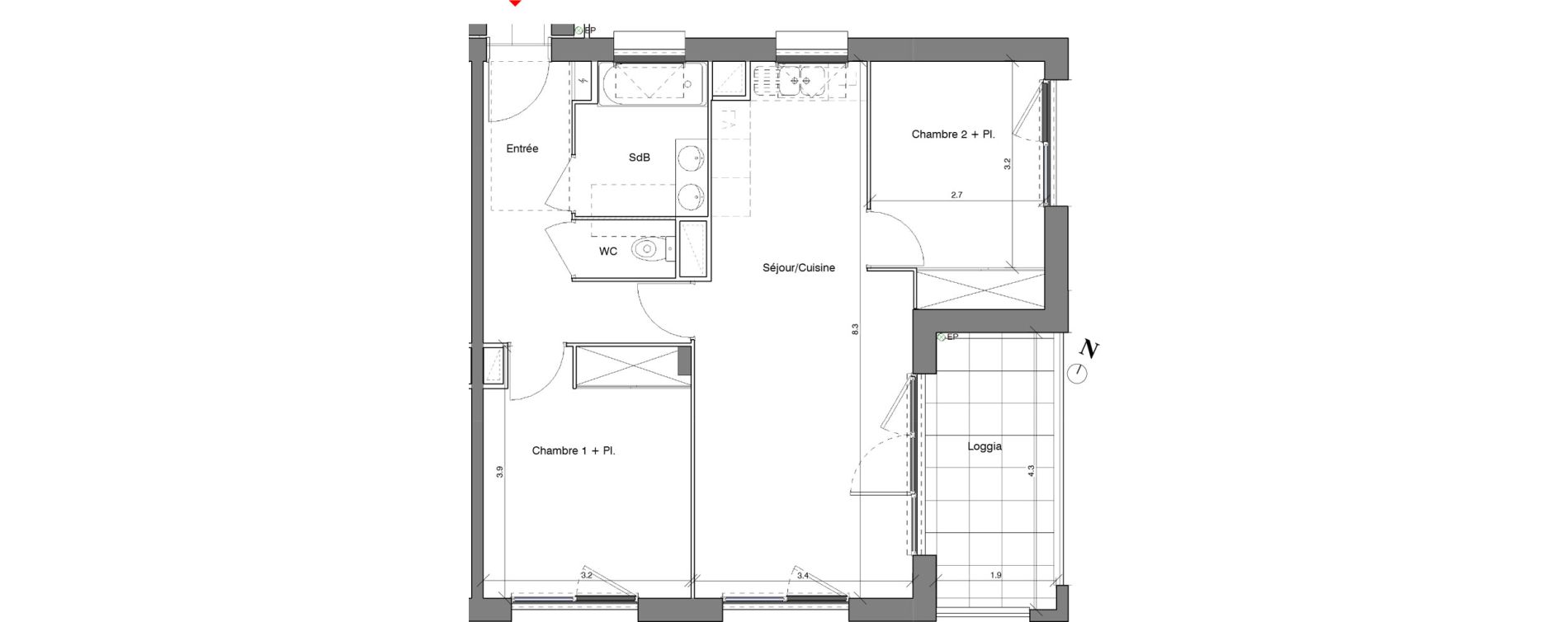 Appartement T3 de 60,20 m2 &agrave; V&eacute;nissieux Centre