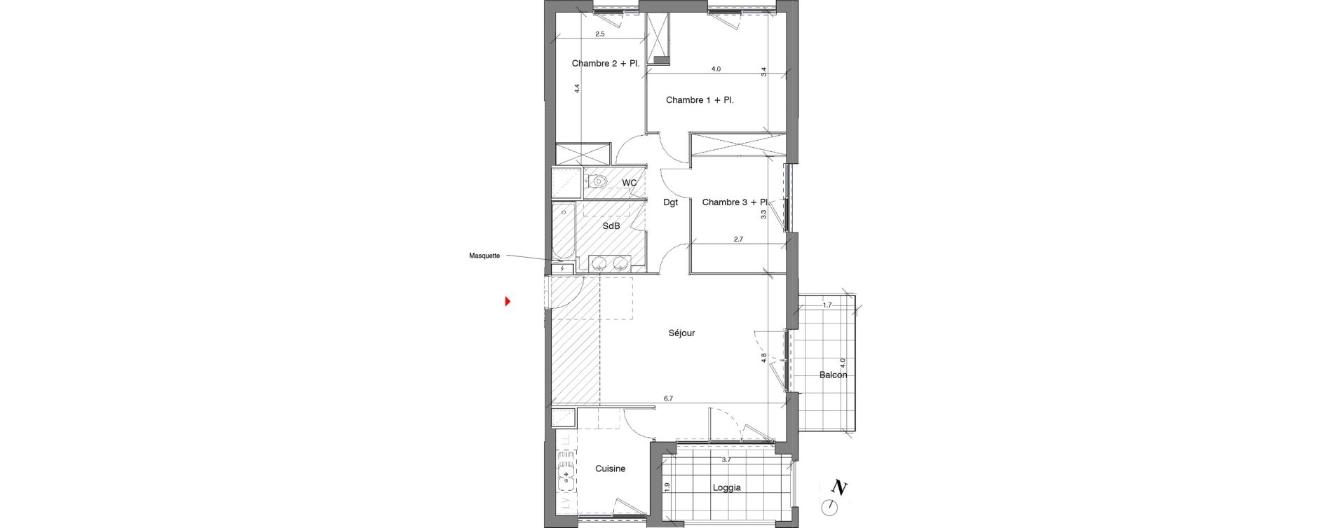 Appartement T4 de 83,40 m2 &agrave; V&eacute;nissieux Centre