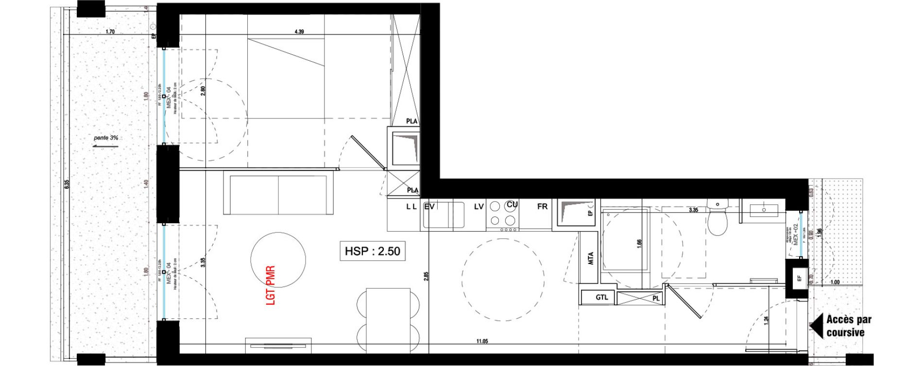 Appartement T2 de 44,40 m2 &agrave; V&eacute;nissieux Grand parilly