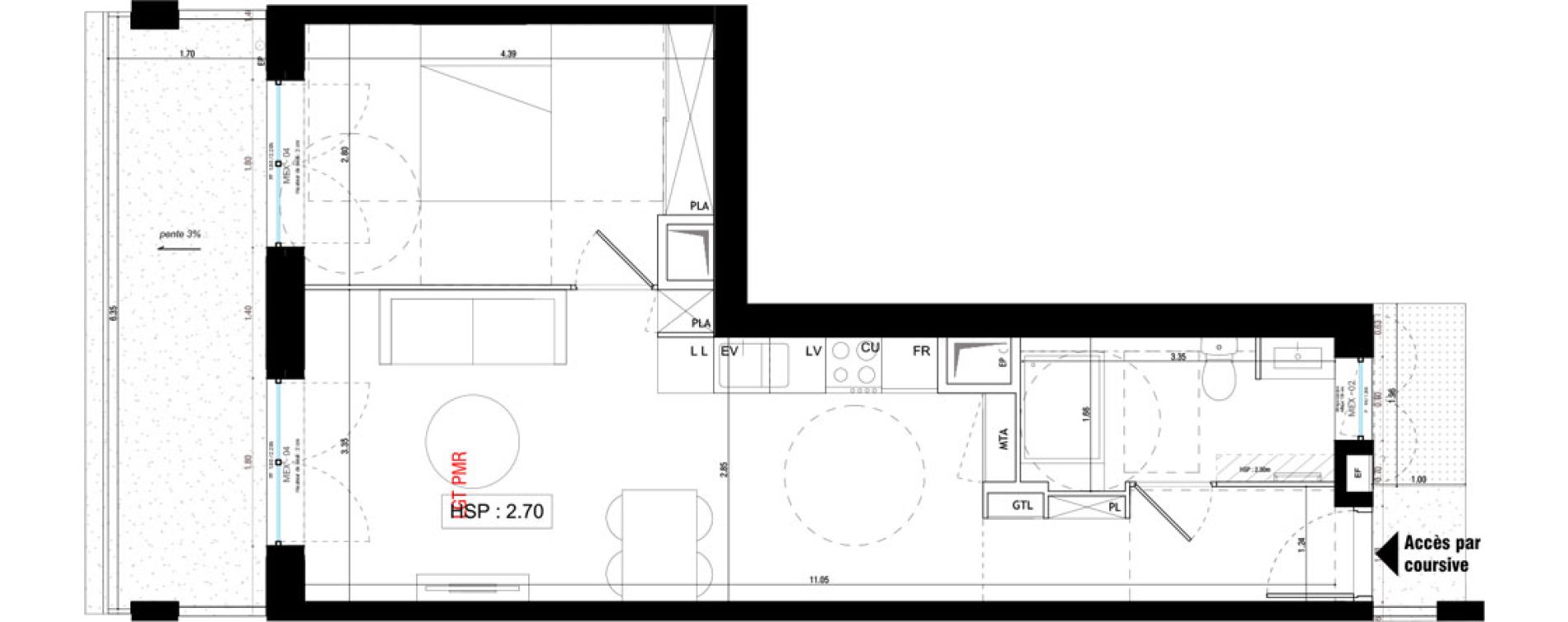 Appartement T2 de 44,40 m2 &agrave; V&eacute;nissieux Grand parilly