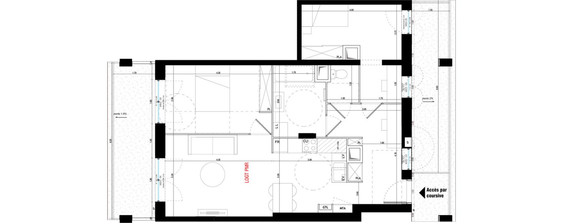 Appartement T3 de 65,10 m2 &agrave; V&eacute;nissieux Grand parilly