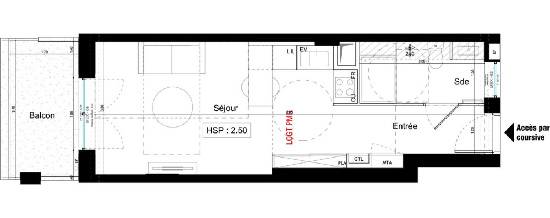 Appartement T1 de 29,30 m2 &agrave; V&eacute;nissieux Grand parilly