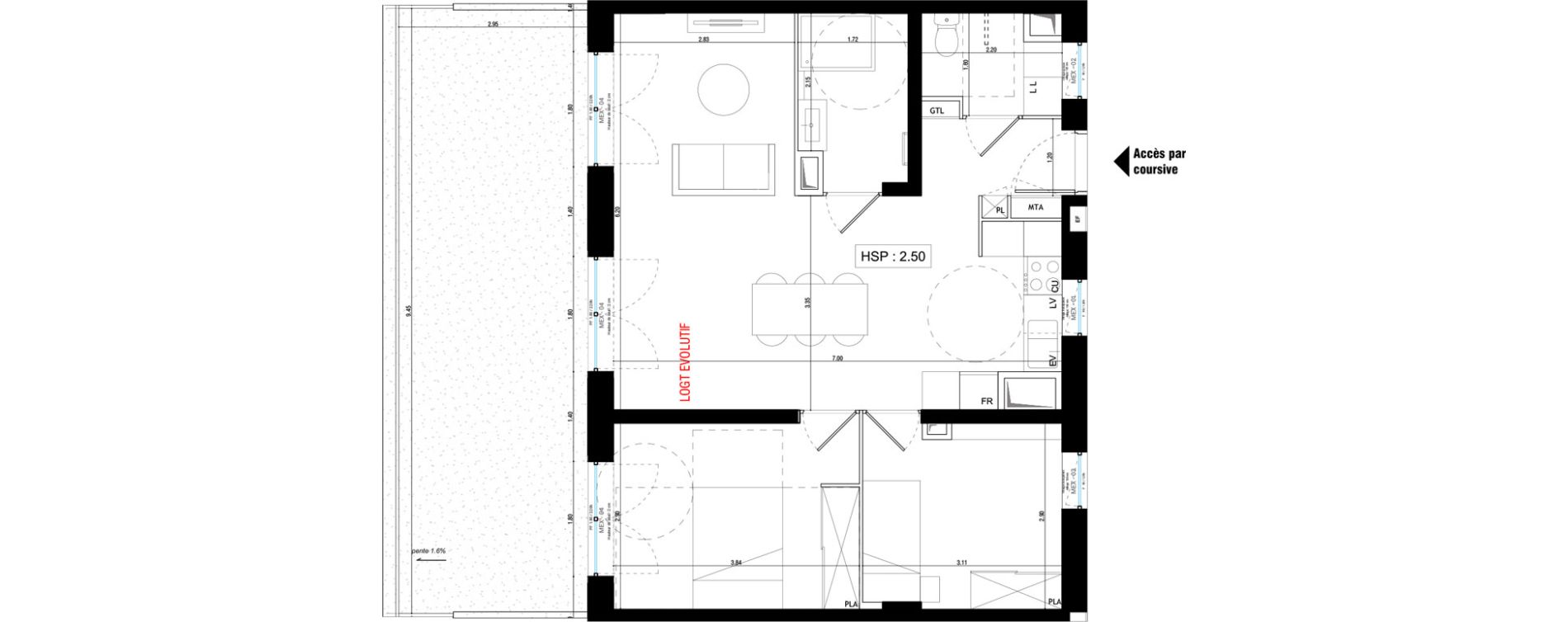 Appartement T3 de 61,30 m2 &agrave; V&eacute;nissieux Grand parilly