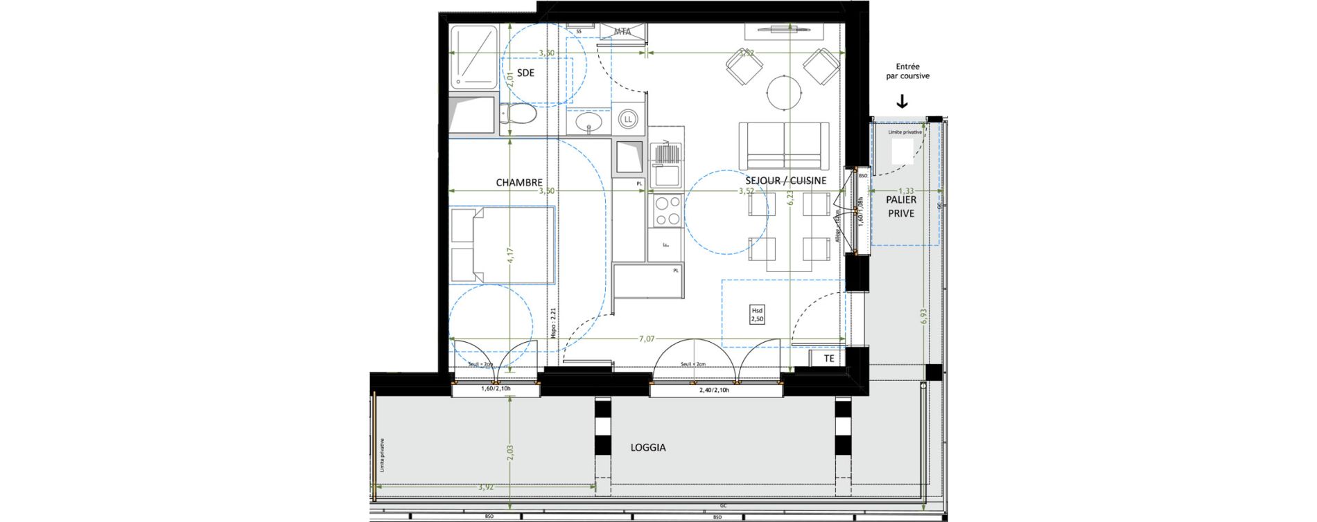 Appartement T2 de 42,20 m2 &agrave; V&eacute;nissieux Grand parilly