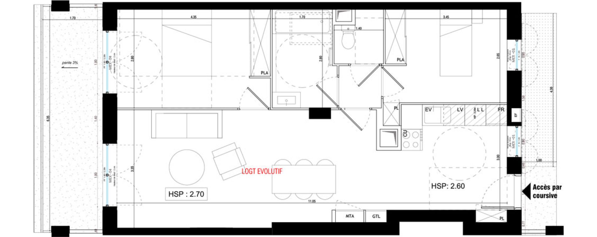 Appartement T3 de 64,30 m2 &agrave; V&eacute;nissieux Grand parilly