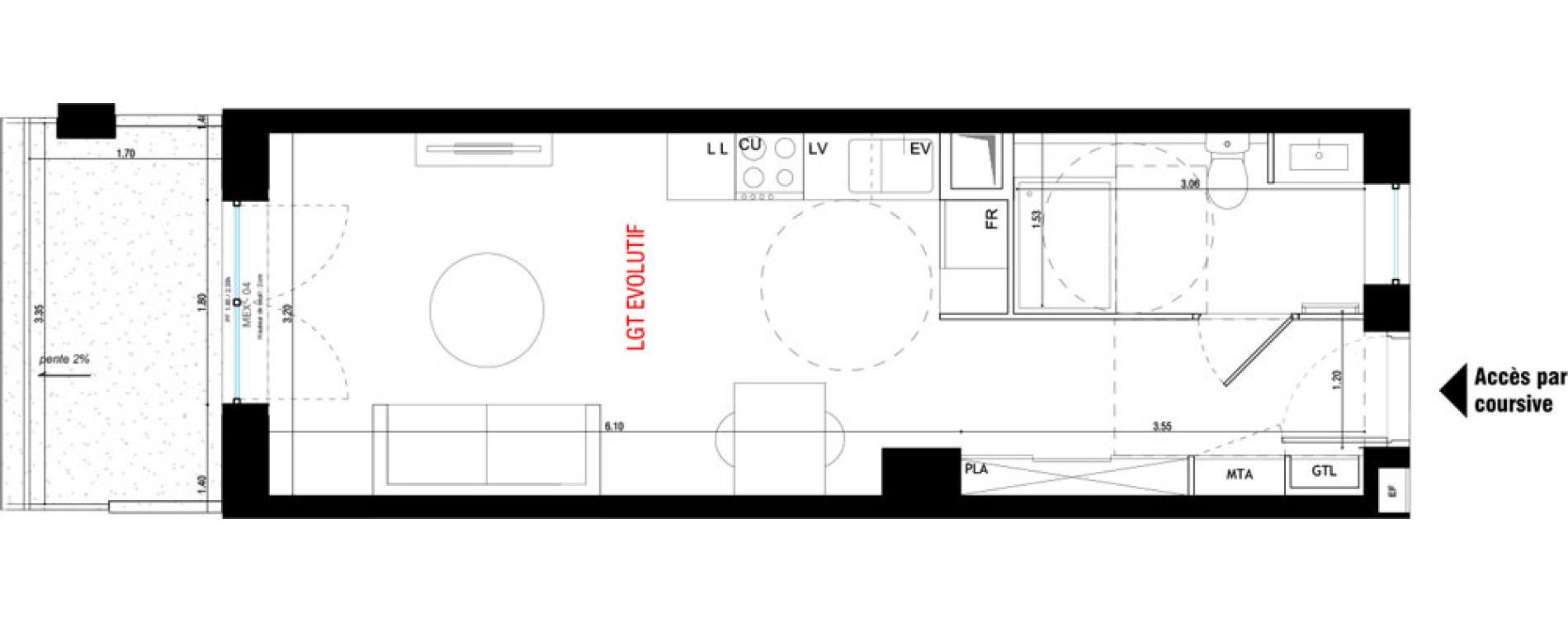 Appartement T1 de 29,50 m2 &agrave; V&eacute;nissieux Grand parilly