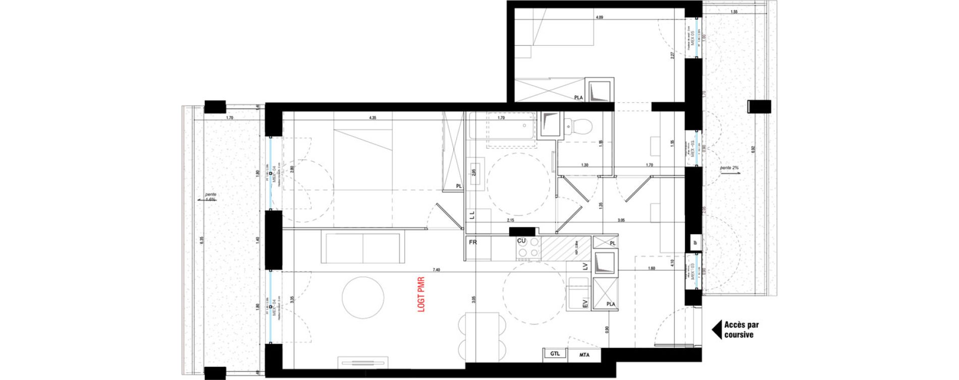 Appartement T3 de 64,40 m2 &agrave; V&eacute;nissieux Grand parilly