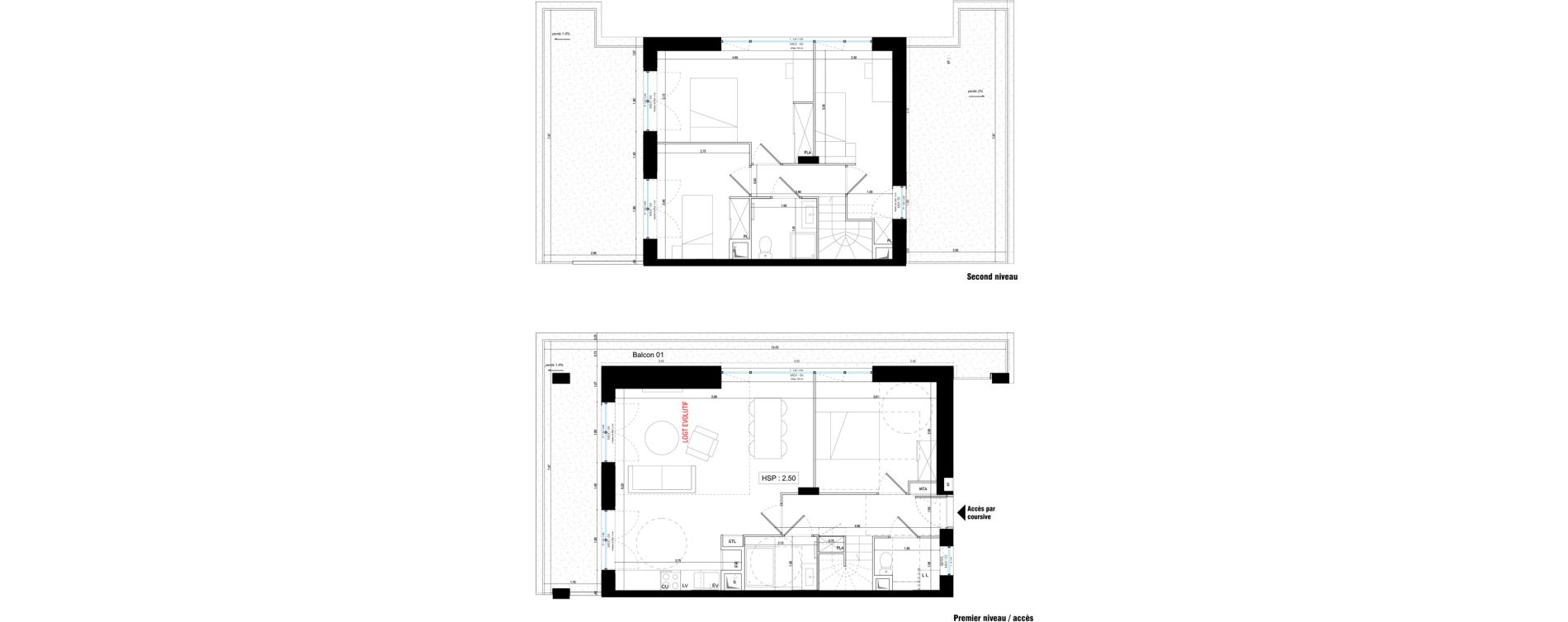 Duplex T5 de 93,10 m2 &agrave; V&eacute;nissieux Grand parilly