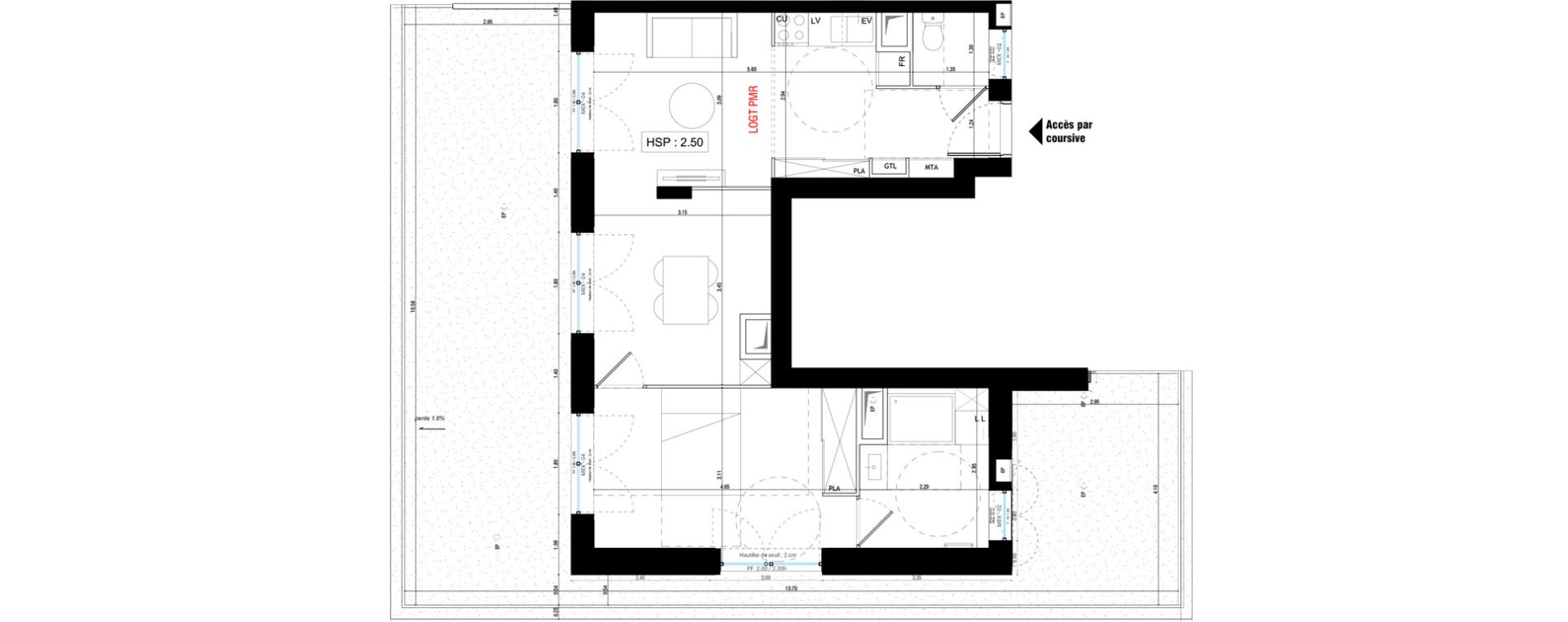Appartement T2 de 49,70 m2 &agrave; V&eacute;nissieux Grand parilly