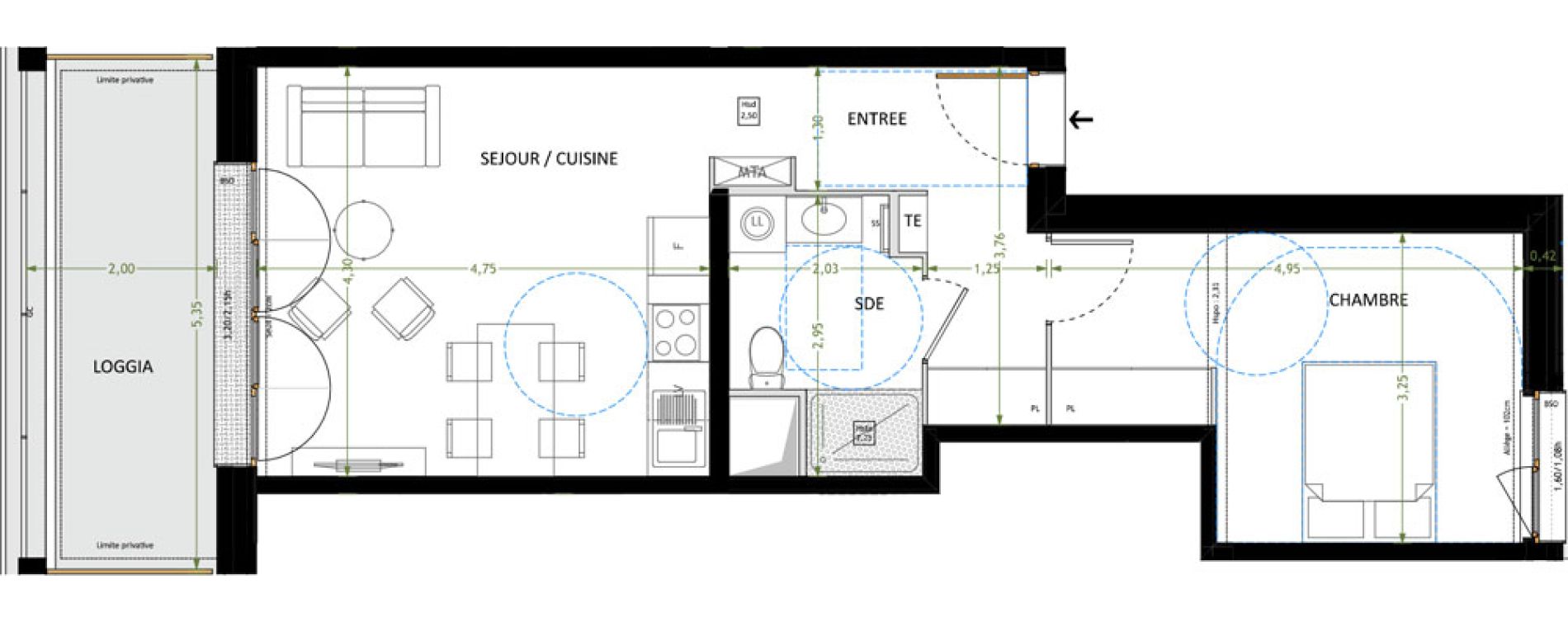 Appartement T2 de 46,70 m2 &agrave; V&eacute;nissieux Grand parilly