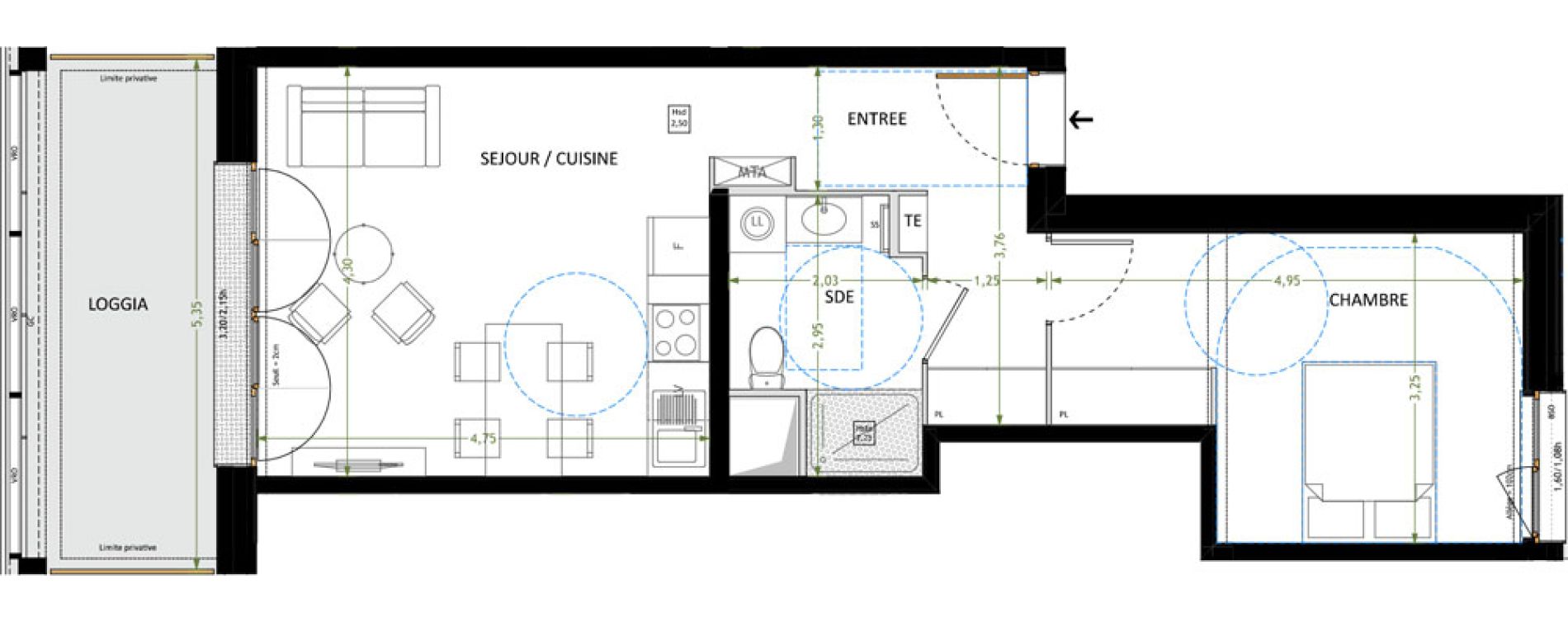 Appartement T2 de 46,70 m2 &agrave; V&eacute;nissieux Grand parilly