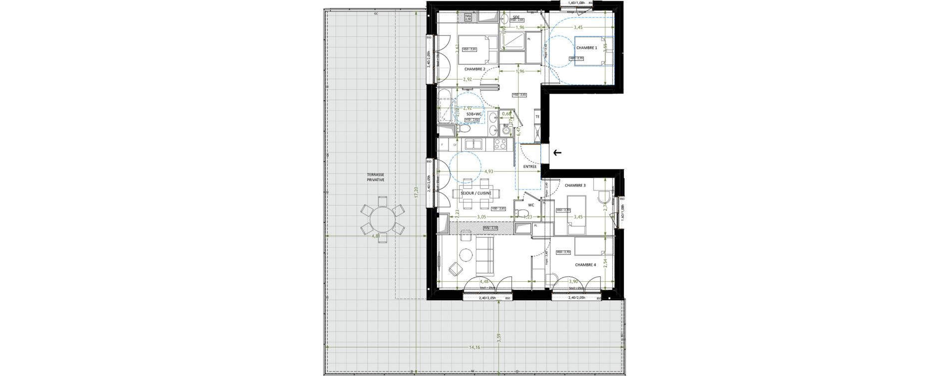 Appartement T5 de 91,70 m2 &agrave; V&eacute;nissieux Grand parilly