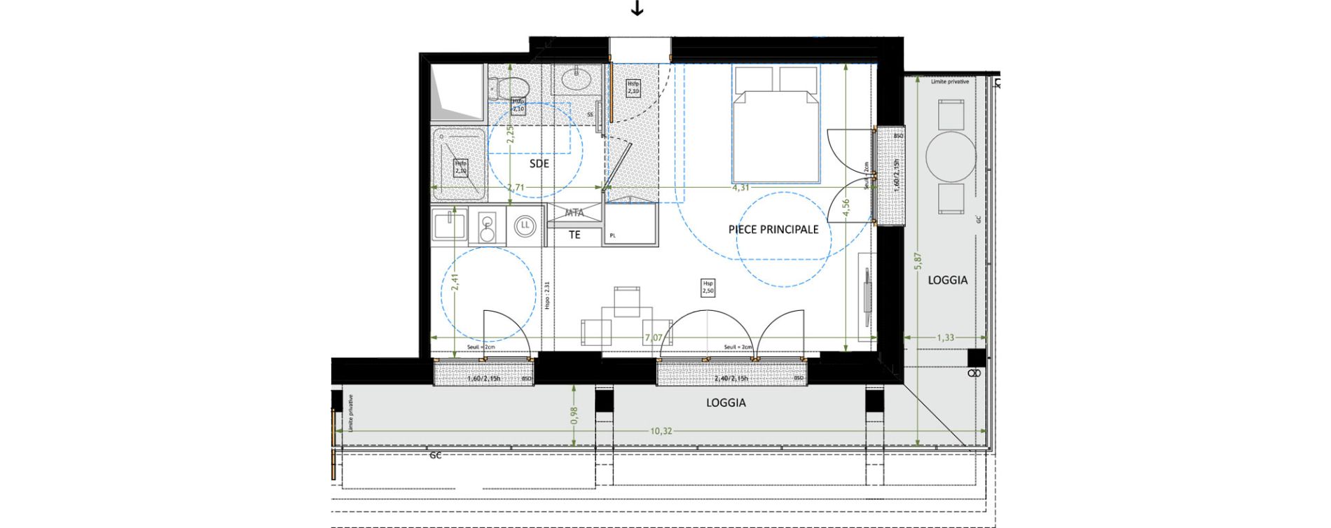 Appartement T1 de 31,40 m2 &agrave; V&eacute;nissieux Grand parilly
