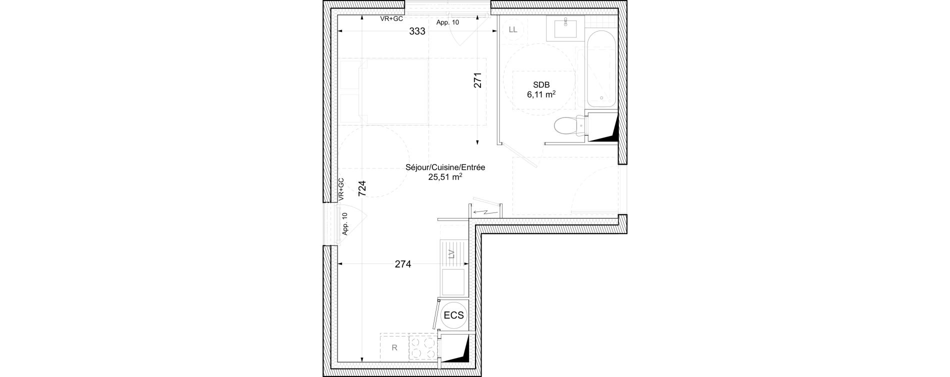 Appartement T1 de 31,62 m2 &agrave; V&eacute;nissieux Paul bert - venissieux