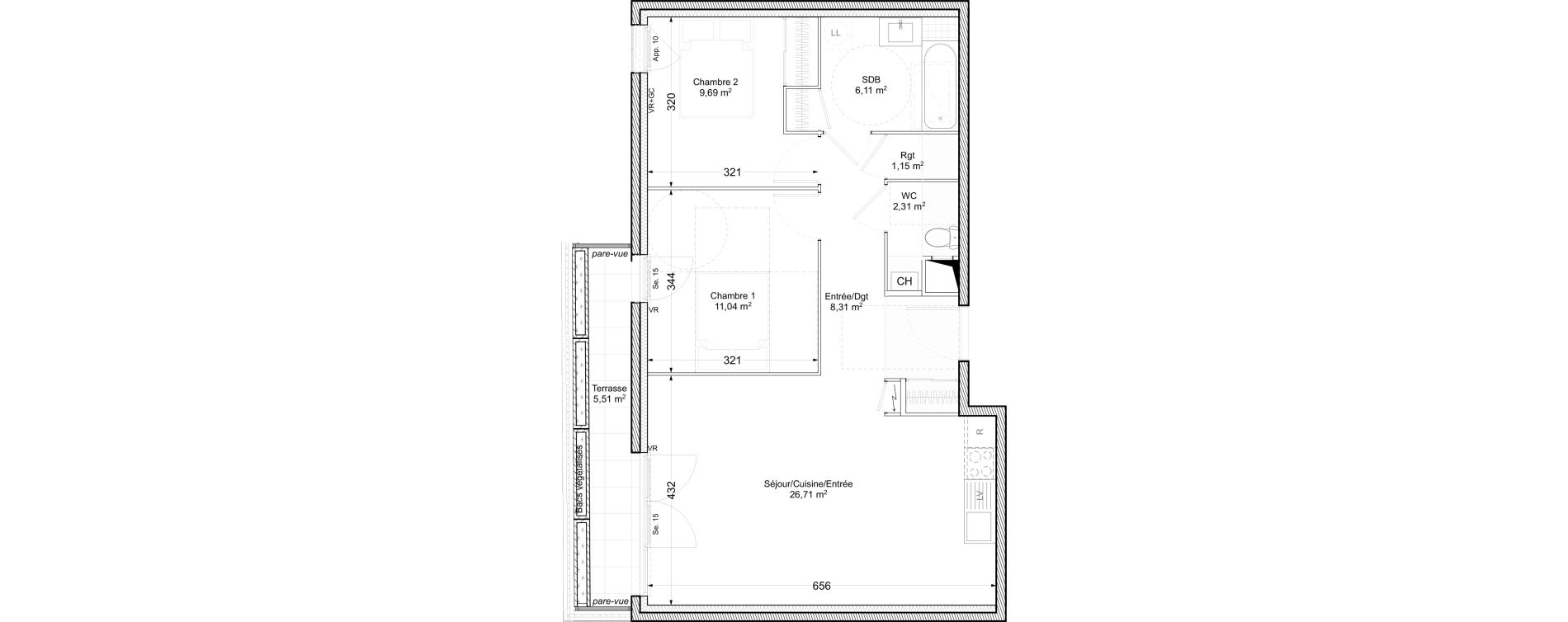 Appartement T3 de 65,32 m2 &agrave; V&eacute;nissieux Paul bert - venissieux