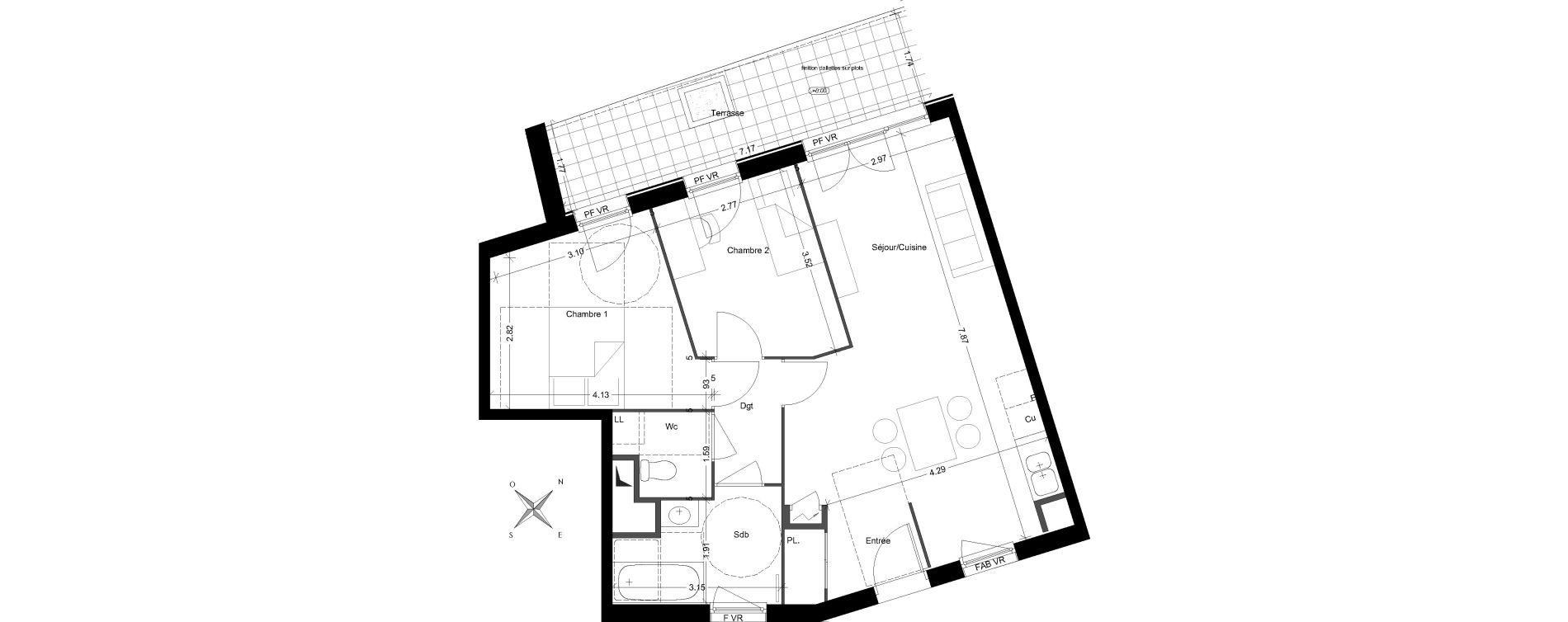 Appartement T3 de 63,70 m2 &agrave; V&eacute;nissieux Grand parilly