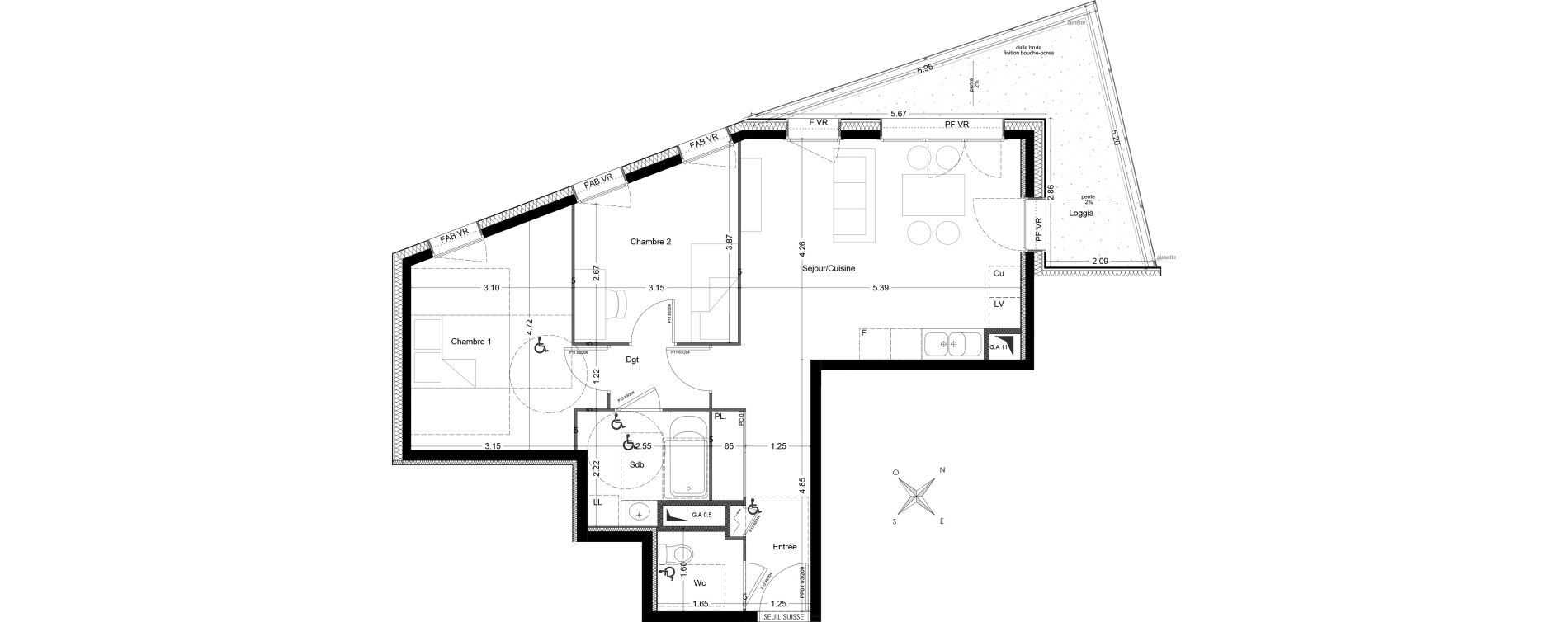 Appartement T3 de 64,10 m2 &agrave; V&eacute;nissieux Grand parilly