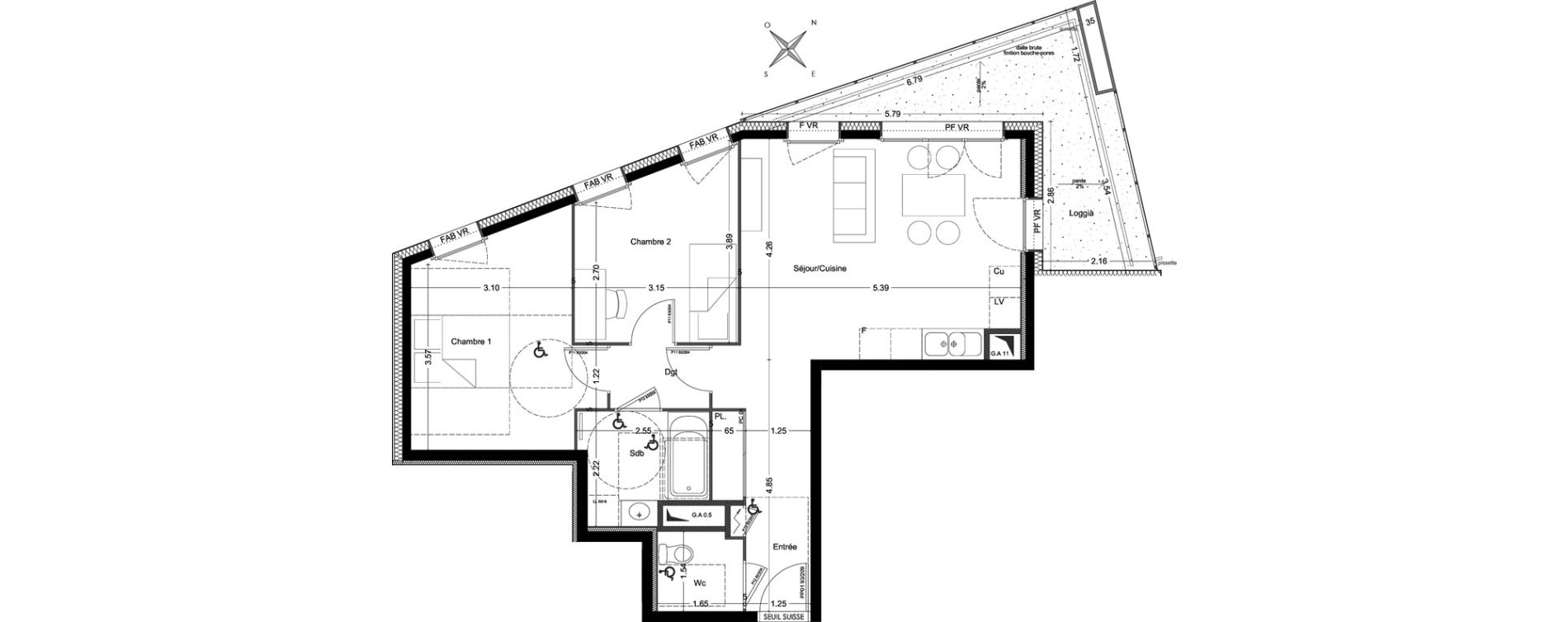 Appartement T3 de 64,30 m2 &agrave; V&eacute;nissieux Grand parilly