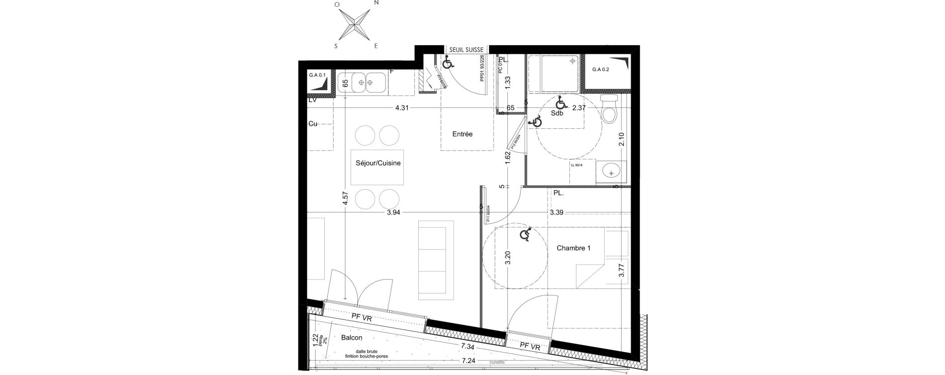 Appartement T2 de 42,50 m2 &agrave; V&eacute;nissieux Grand parilly