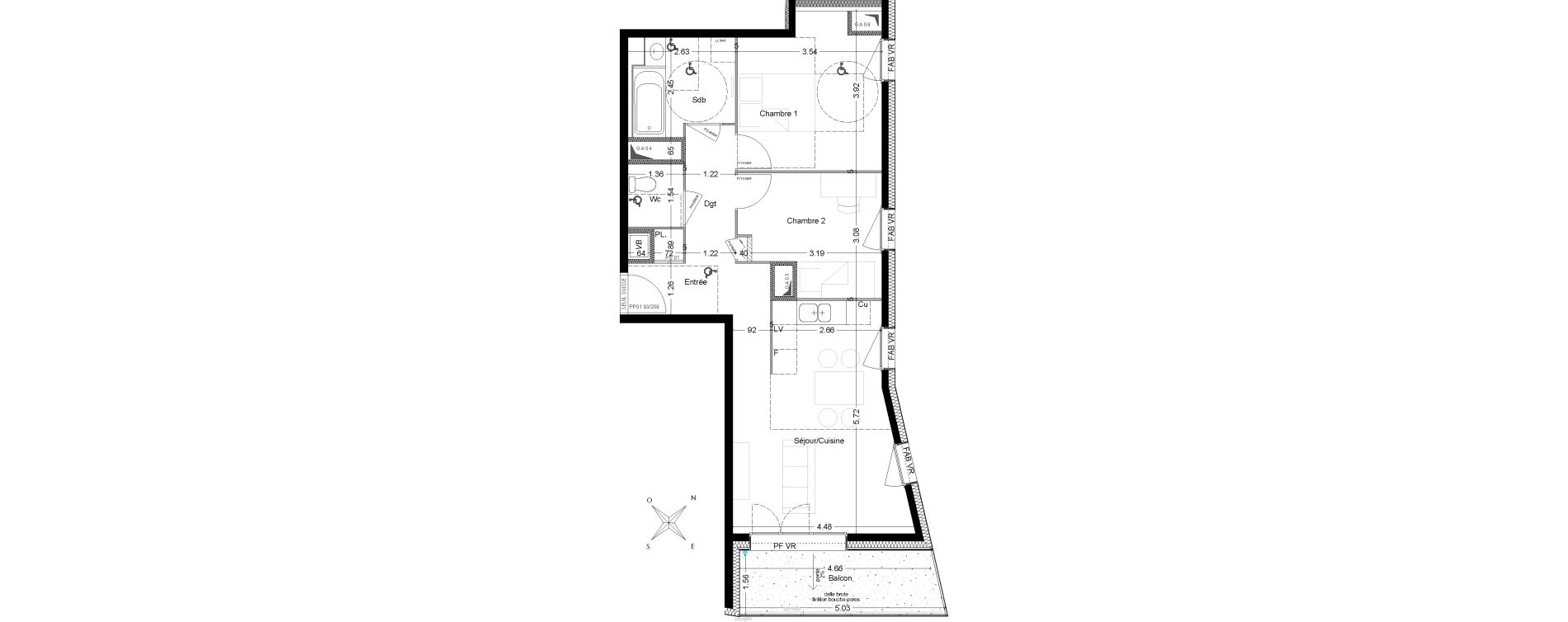 Appartement T3 de 60,60 m2 &agrave; V&eacute;nissieux Grand parilly