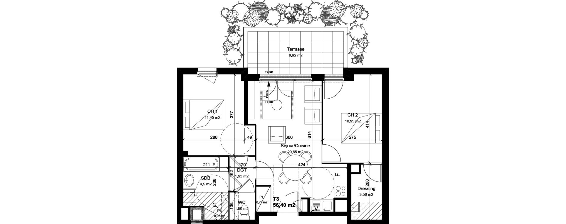 Appartement T3 de 56,40 m2 &agrave; V&eacute;nissieux Centre