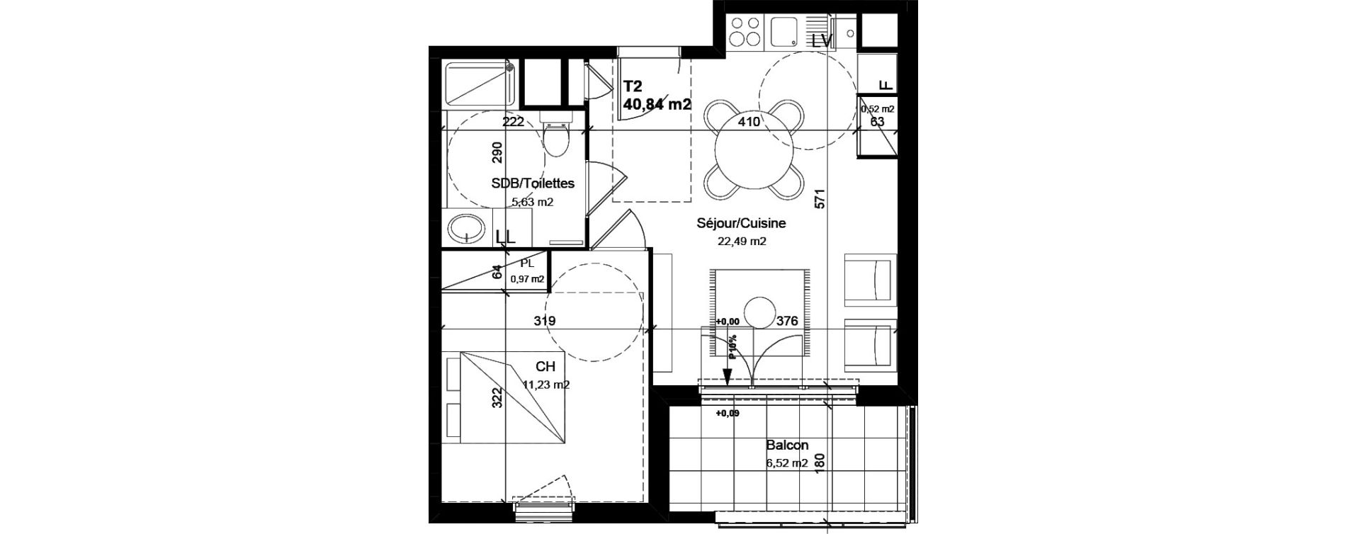 Appartement T2 de 40,84 m2 &agrave; V&eacute;nissieux Centre